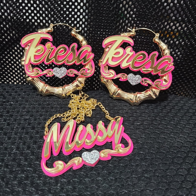 fashionbomb Personalized Name font bamboo hoop Earrings For Women