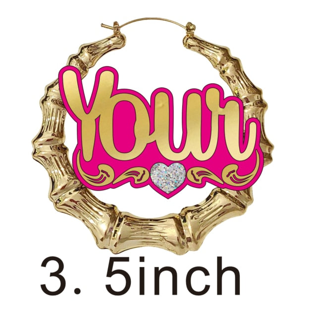 fashionbomb Personalized Name font bamboo hoop Earrings For Women