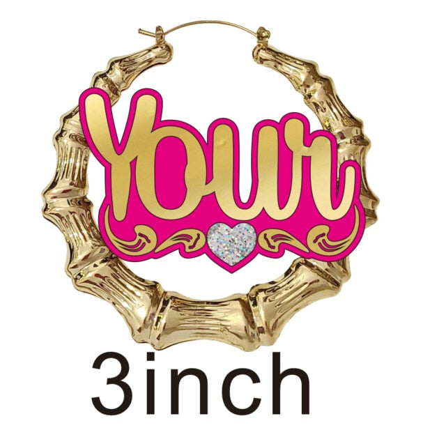 fashionbomb Personalized Name font bamboo hoop Earrings For Women