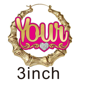 fashionbomb Personalized Name font bamboo hoop Earrings For Women