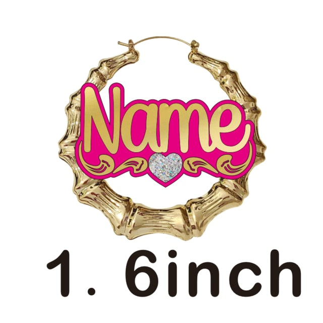 fashionbomb Personalized Name font bamboo hoop Earrings For Women