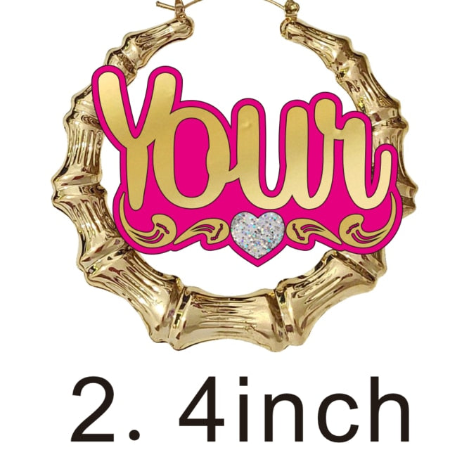 fashionbomb Personalized Name font bamboo hoop Earrings For Women