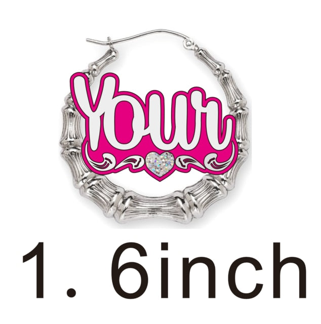 fashionbomb Personalized Name font bamboo hoop Earrings For Women