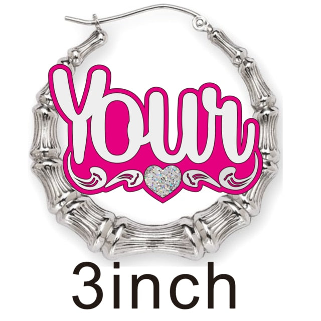 fashionbomb Personalized Name font bamboo hoop Earrings For Women