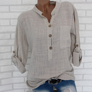 Womens algodão linho gola camisa roupas plus size 5x