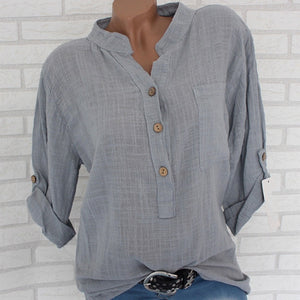 Womens algodão linho gola camisa roupas plus size 5x