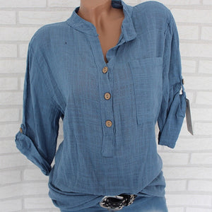 Womens algodão linho gola camisa roupas plus size 5x