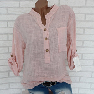 Womens algodão linho gola camisa roupas plus size 5x