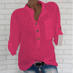 Womens algodão linho gola camisa roupas plus size 5x